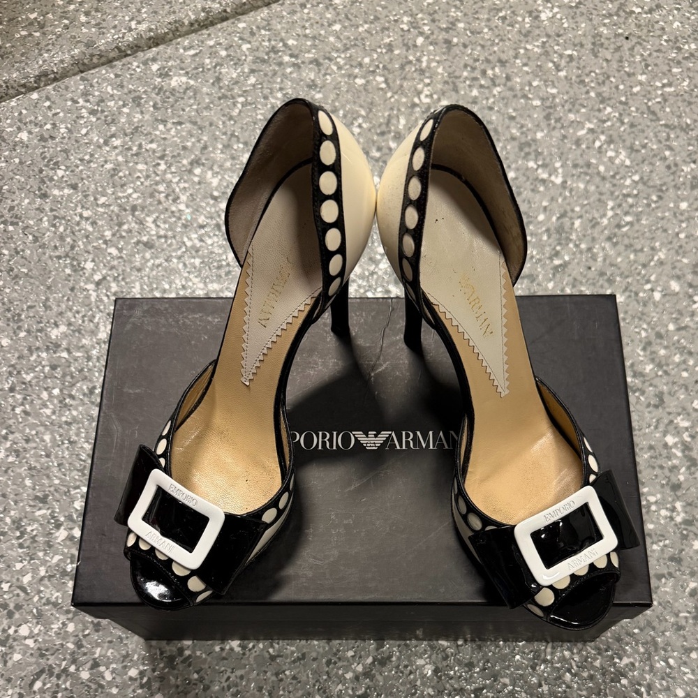 Emporio Armani Black & White Polka Dot D'Orsay Stiletto Pumps - Picture 5 of 5